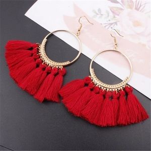 Red and Gold Tassel Earrings Bohemian